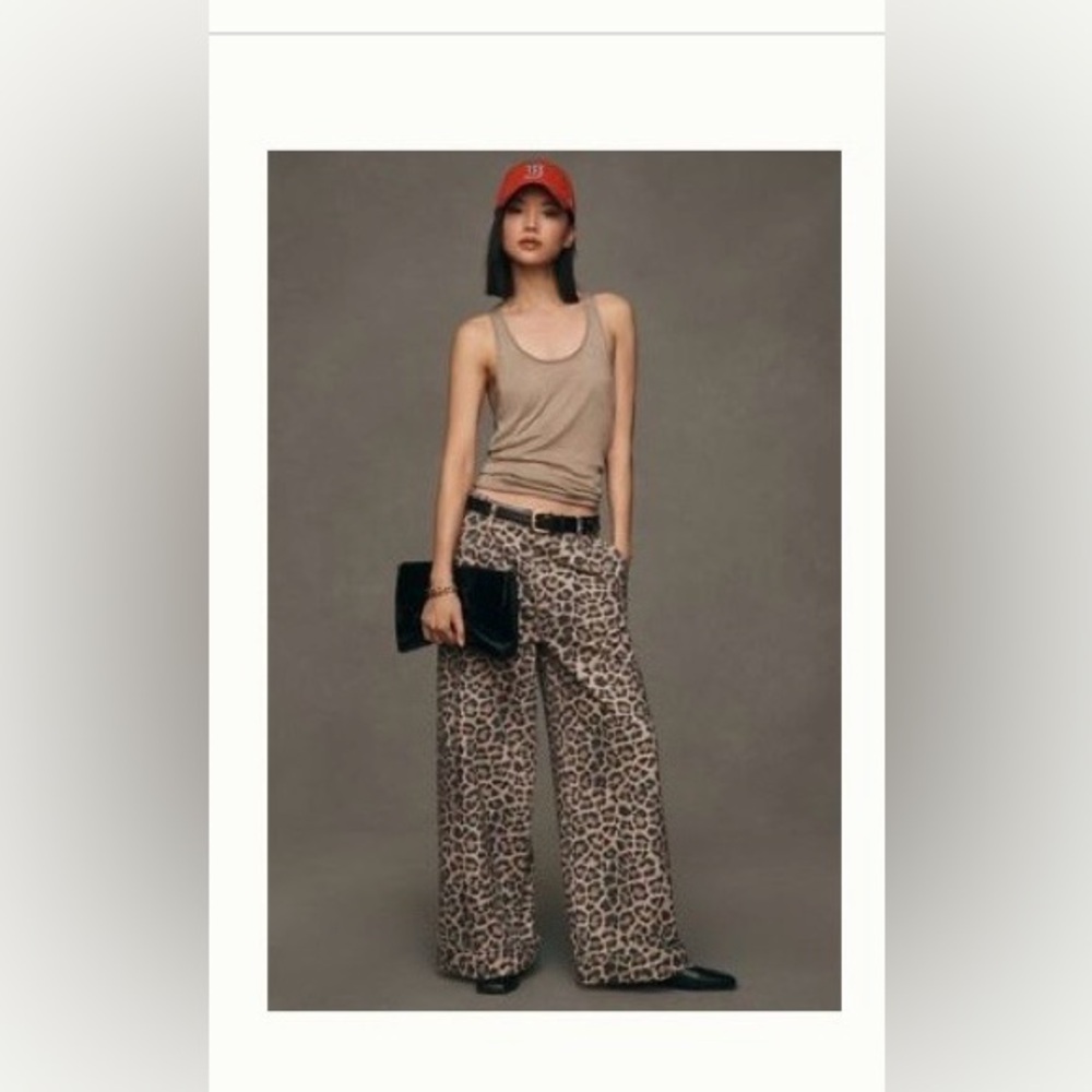 Anthropologie Pilcro Leon Double Hem High-Rise Wide Leopard Cuffed Jeans 33 P